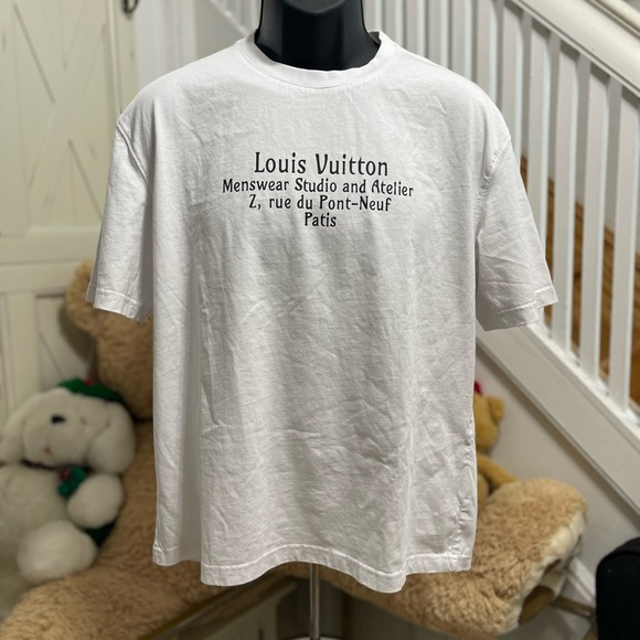 Fair Men’s Small Louis Vuitton Paris Logo Print Cotton T-shirt In White/Black - Picture 2 of 14